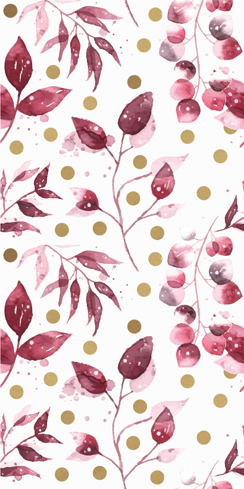 Nature vinyl rug with burgundy leaves and gold dots - TenStickers