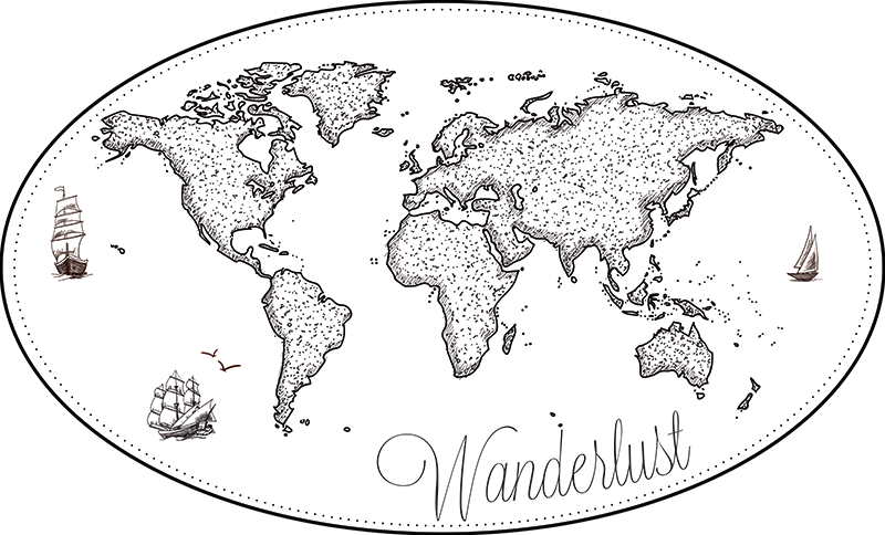 World map vinyl rug wanderlust world map rug - TenStickers