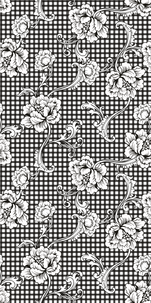 Vintage vinyl rug in black and white gingham pattern - TenStickers