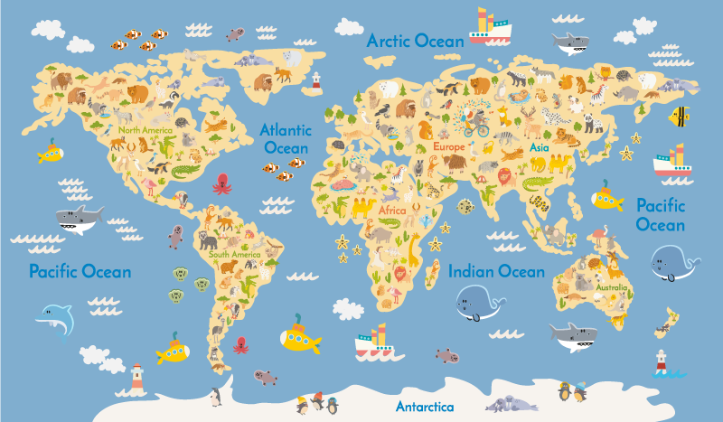 World map vinyl rug for english children - TenStickers
