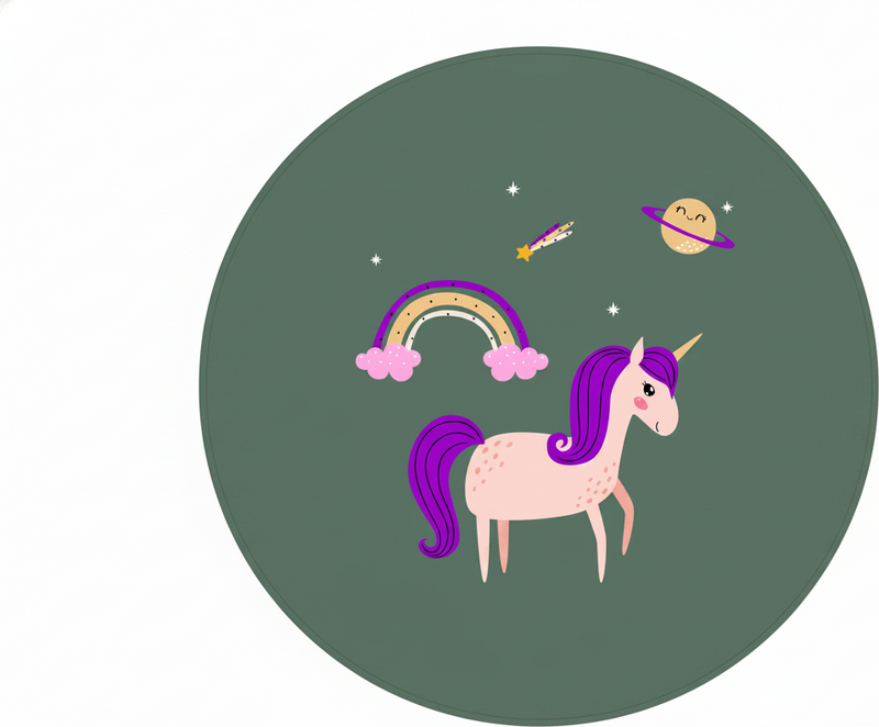Kids vinyl rug with artistic unicorns on green - TenStickers