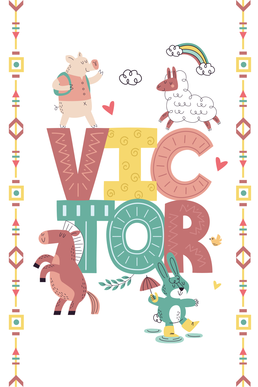 Kids vinyl rug with customizable farm animal name - TenStickers