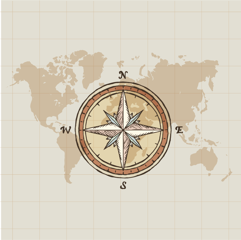 World map vinyl rug vintage cartography and compass - TenStickers