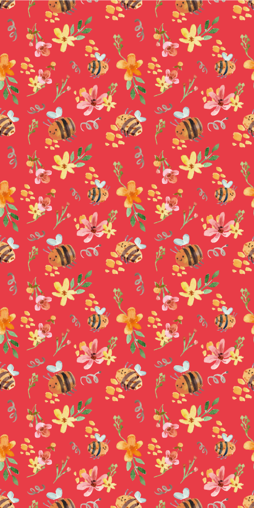 Living room vinyl rug with retro bees and flowers - TenStickers