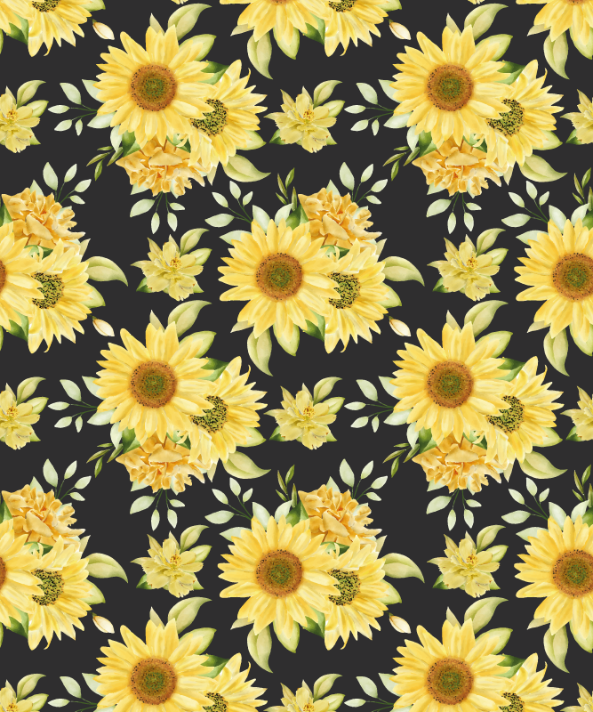 Yellow vinyl rug with sunflower pattern on black - TenStickers