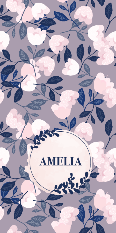 Purple vinyl rug with pastel hand-painted flowers - TenStickers
