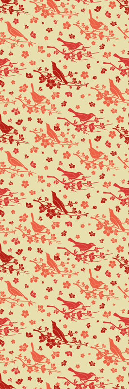 Orange vinyl rug featuring oriental trees and birds - TenStickers