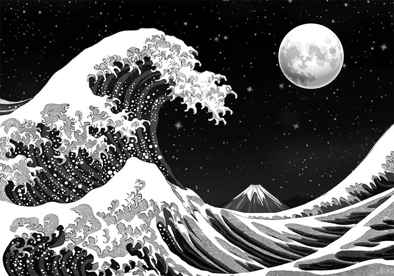 Black vinyl rug japanese kanagawa wave at night - TenStickers