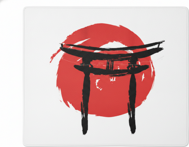 Red vinyl rug with japanese painted design - TenStickers