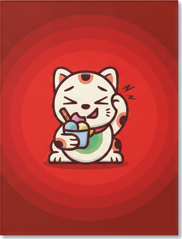Red vinyl rug featuring a charming cat with ice cream - TenStickers