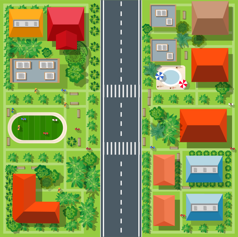 Playful townscape kids vinyl rug - TenStickers