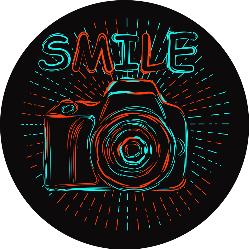 Neon Camera Illustration kids vinyl rug - TenStickers