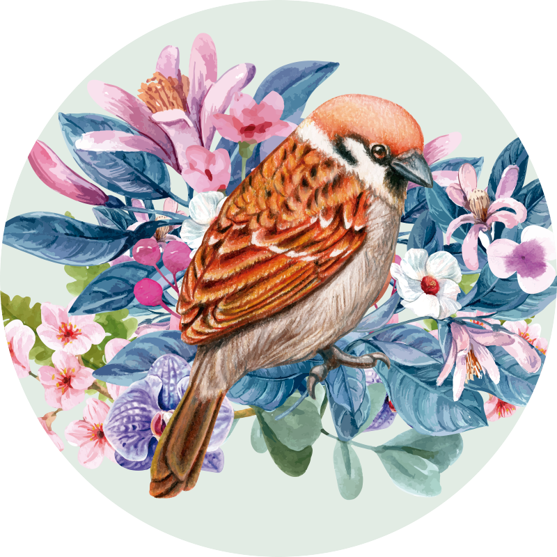 Magnificent round bird vinyl rug - TenStickers