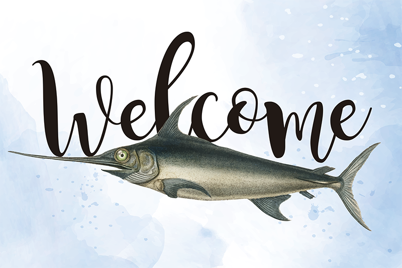 Welcome Fish Illustration custom vinyl rug - TenStickers