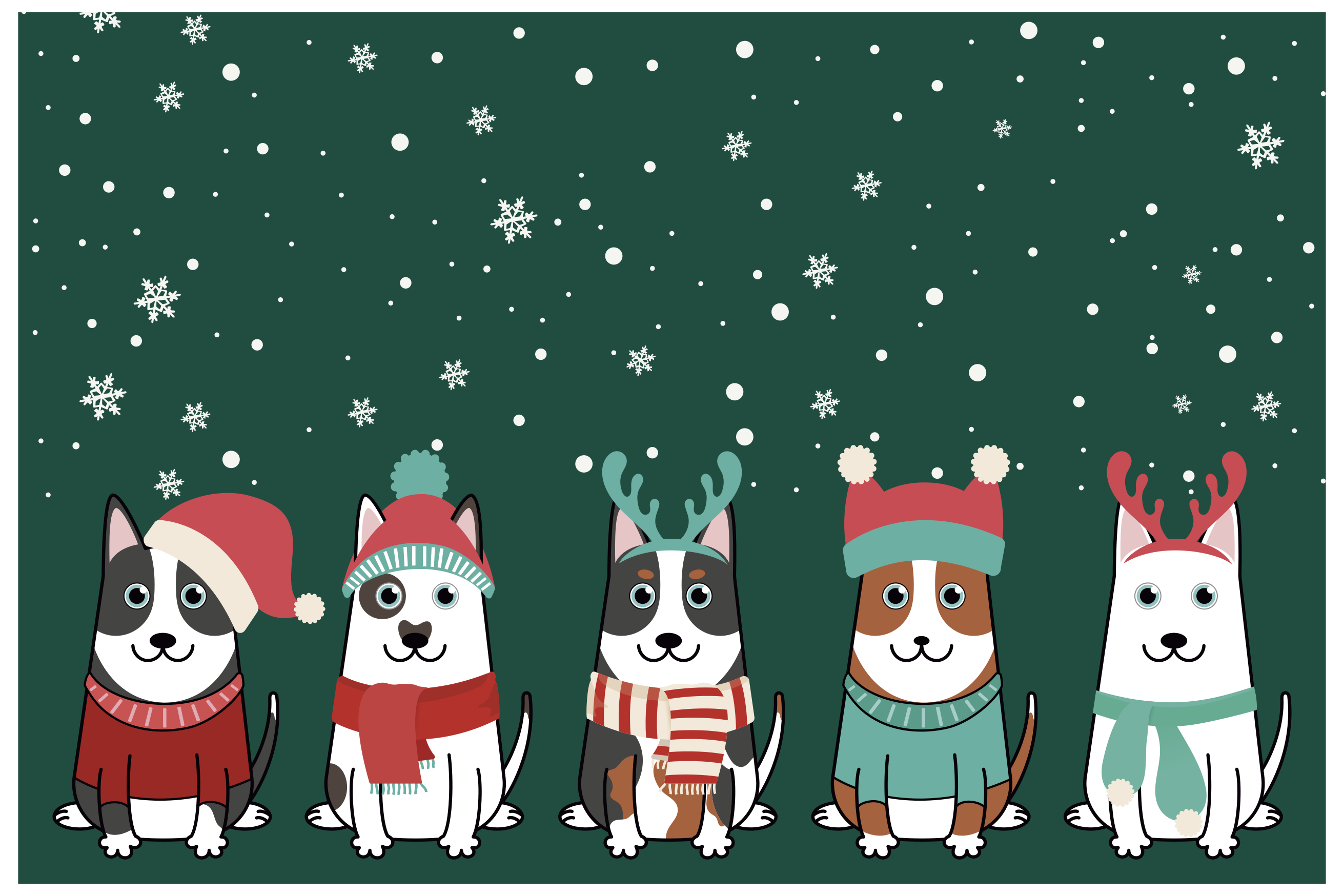 Festive Dogs Ensemble Christmas vinyl rug - TenStickers