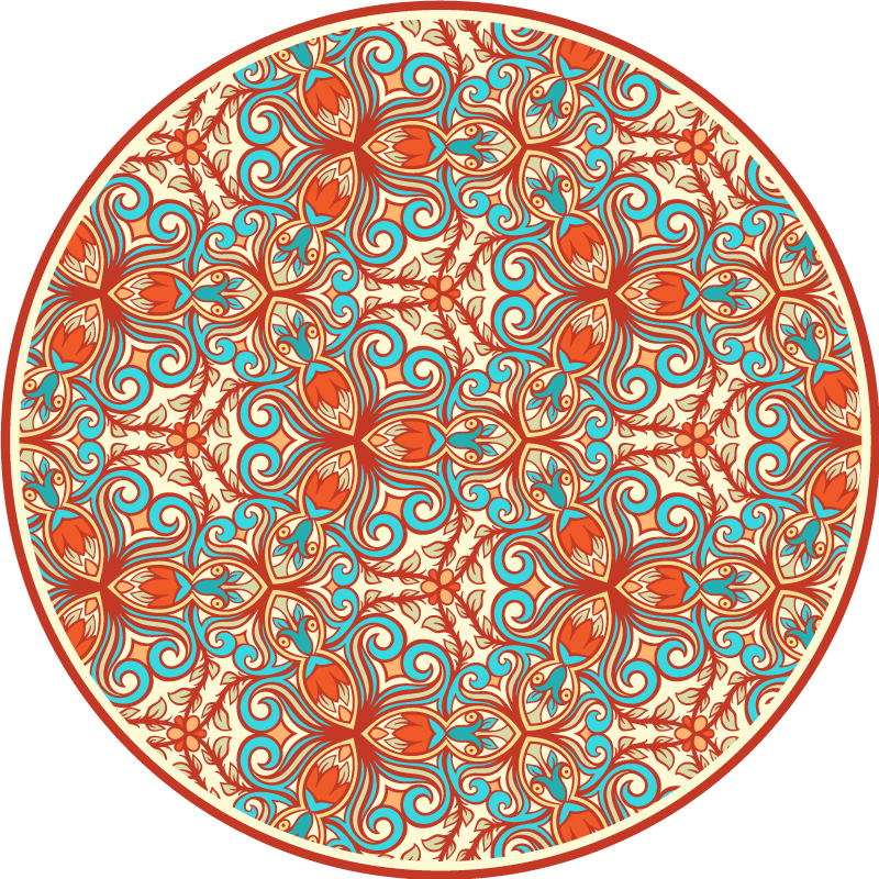 blue and orange ornaments tile carpet - TenStickers