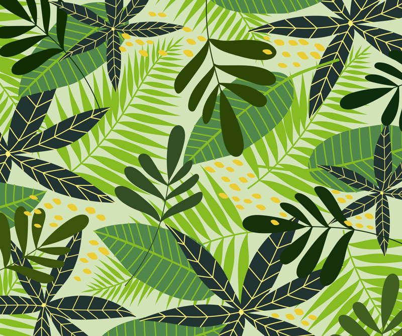 Green leaves floral rug design - TenStickers