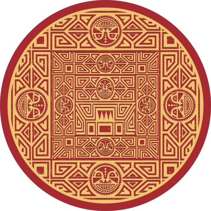Red and Gold Ethnic Round Vinyl ethnic rug - TenStickers