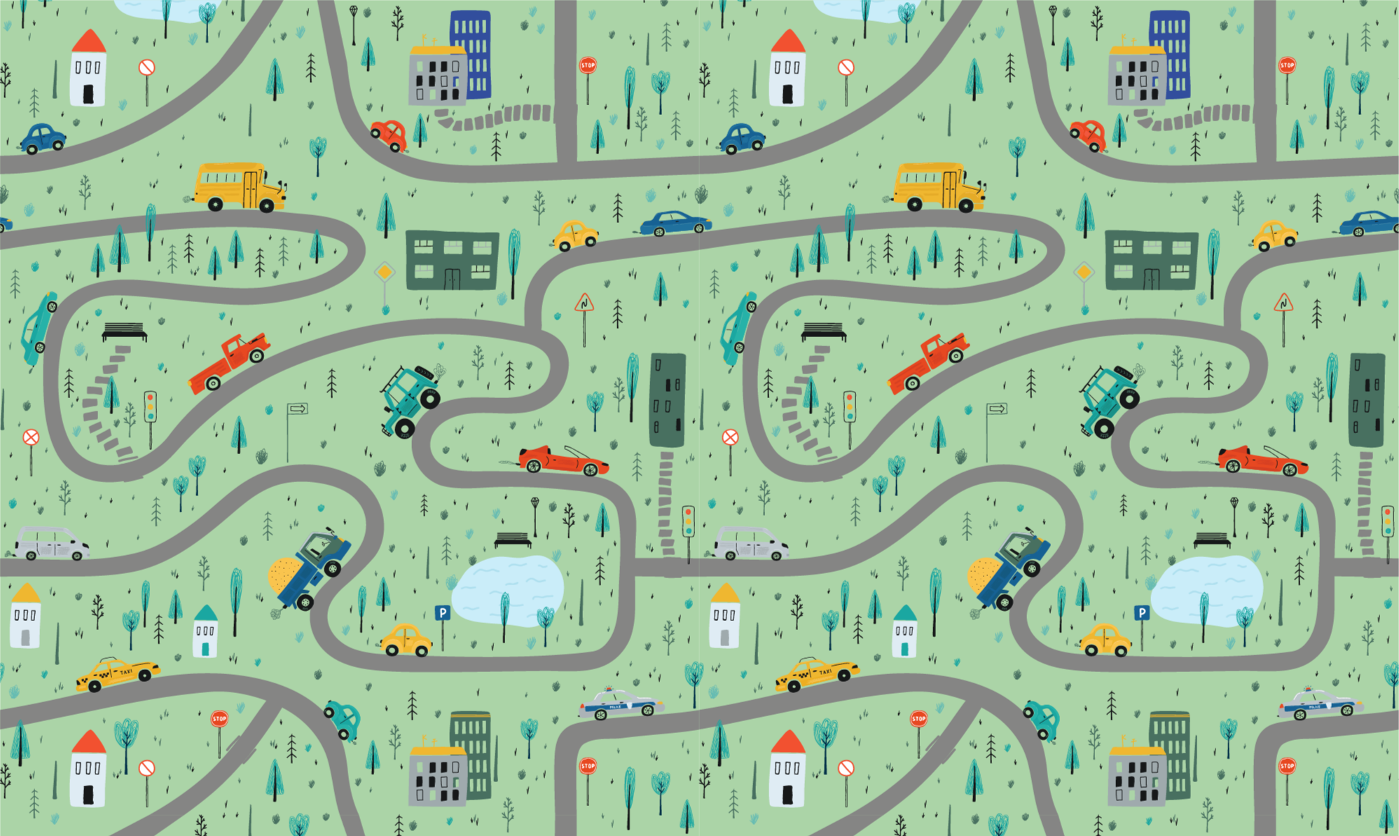 City for kids with road rug - TenStickers
