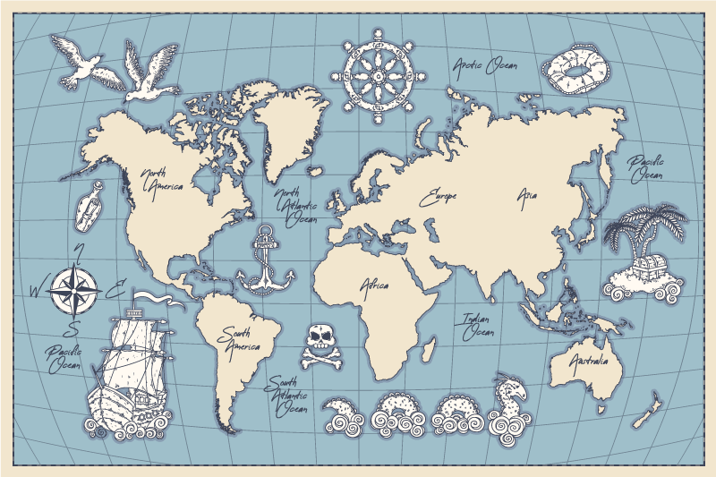 Maritime Global Map world map vinyl rug - TenStickers