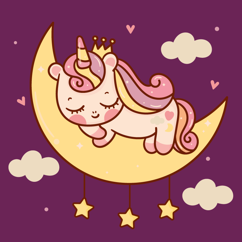 cute unicorn sleeping on a moon vinyl rug - TenStickers