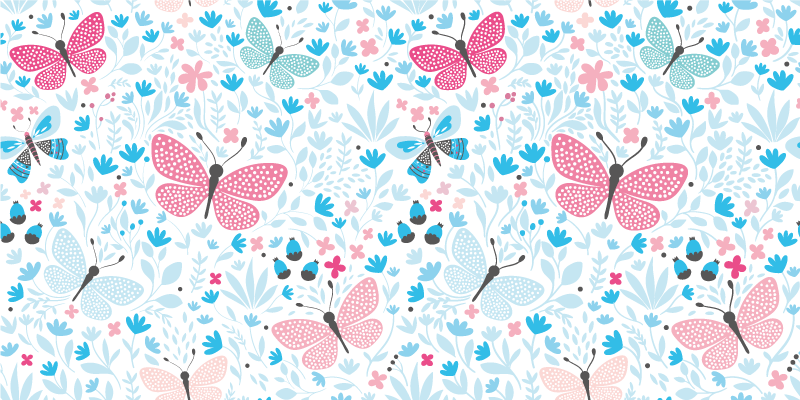 Botanical Butterfly floral vinyl rug - TenStickers
