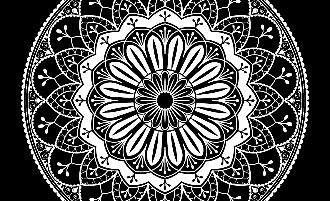 Black botanical motif mandala vinyl rug - TenStickers