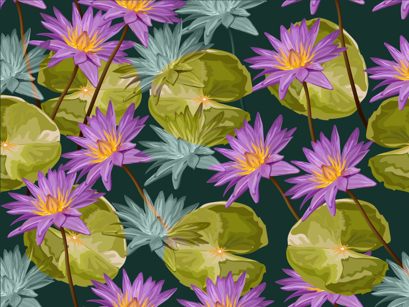 Botanical Waterlilies floral vinyl rug - TenStickers