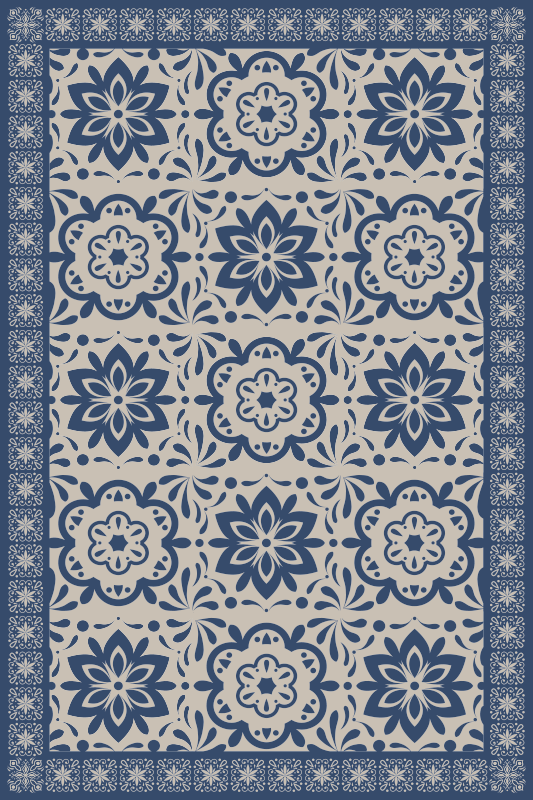 Blue hidraulic floral theme tile carpet - TenStickers