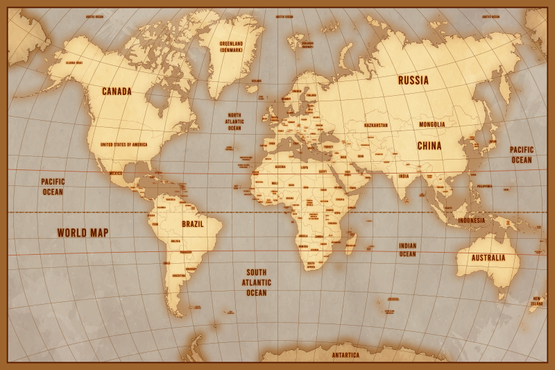 Vintage beige layout world map vinyl rug - TenStickers