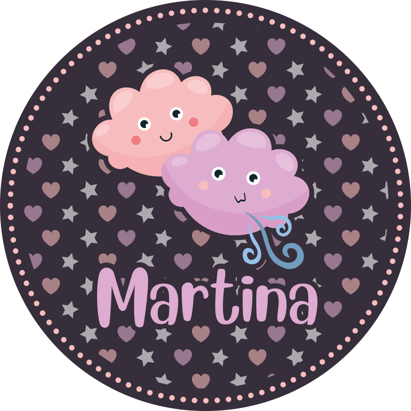 Purple clouds with name kids vinyl rug - TenStickers