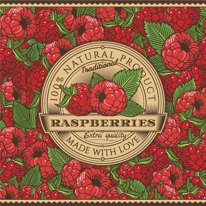 Vintage raspberries label kitchen floor tiles - TenStickers