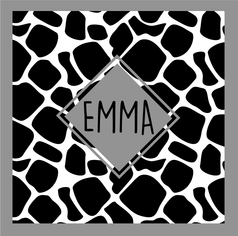 Black and white giraffe with name teenage bedroom vinyl rug - TenStickers