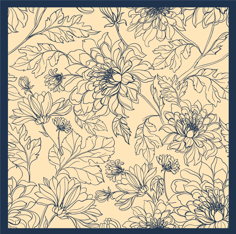 Elegant floral outline living room vinyl rug - TenStickers