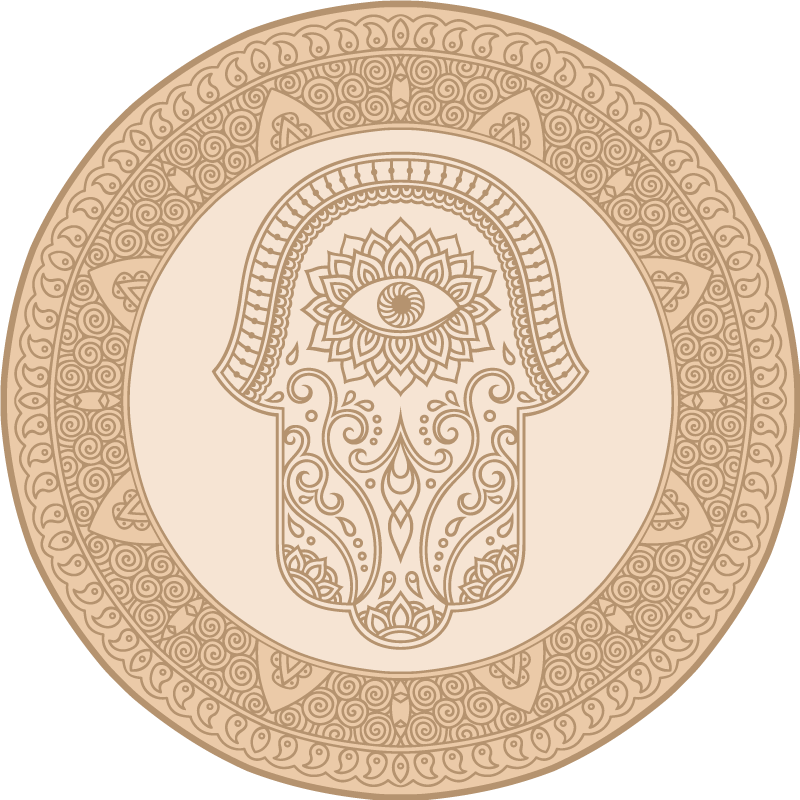 Beige Fatima Hand Symbol mandala vinyl rug - TenStickers