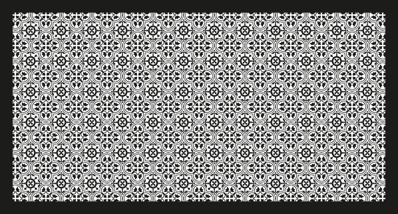 Black floral pattern tile vinyl rug - TenStickers