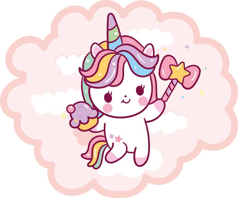Unicorn holding cupcake and smiling kids rug - TenStickers