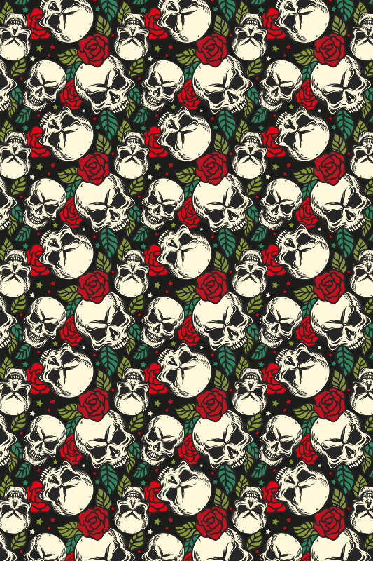 Skull rose pattern halloween vinyl rug - TenStickers