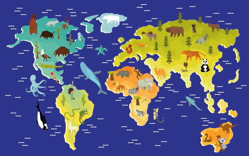 For kids with flora and fauna world map rug - TenStickers