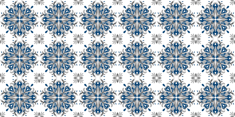 Mosaic vinyl rug elegant blue floral design - TenStickers