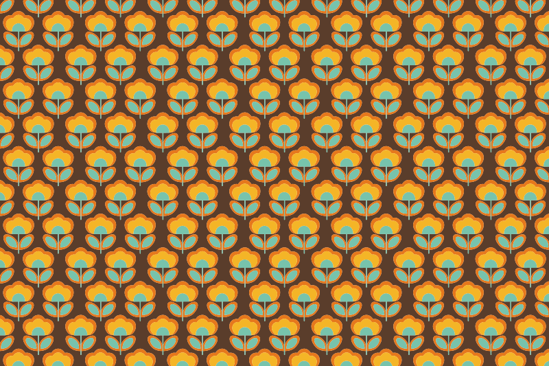 70s flowers with leaves floral rug - TenStickers