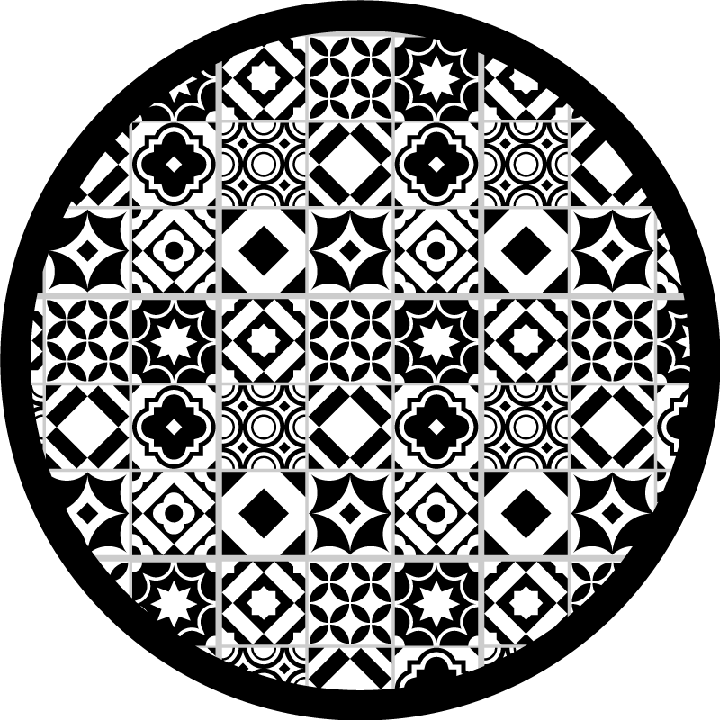 Mosaic vinyl rug in black and white pattern - TenStickers