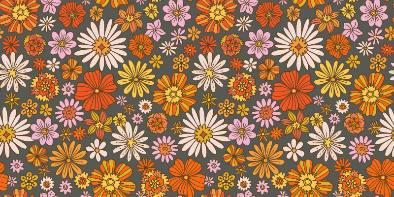 Animated set floral vinyl rug - TenStickers
