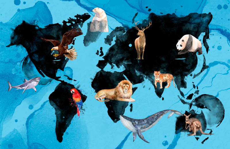 Blue and black wildlife kids vinyl rug - TenStickers