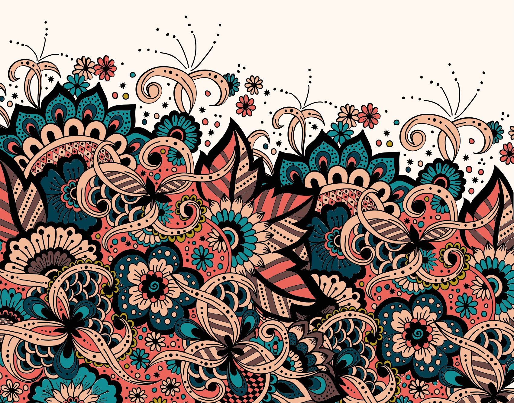 Lively Floral Elements mandala vinyl rug - TenStickers