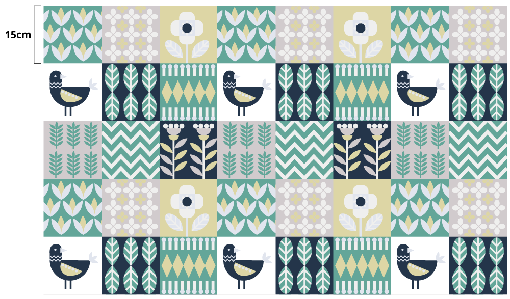 Colorful Bird Pattern tile vinyl rug - TenStickers