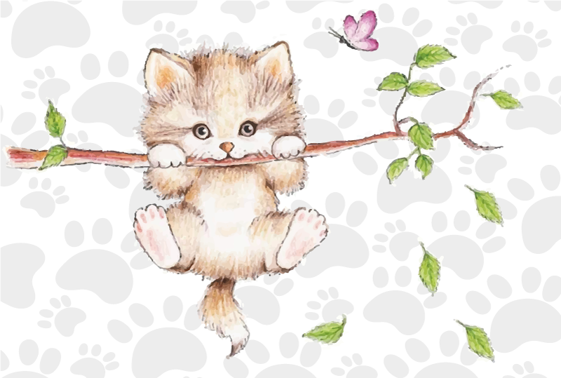 cat hanging on a tree bedroom rug - TenStickers
