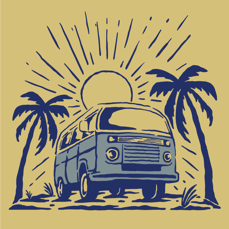 Surf Van cute illustration modern rug - TenStickers