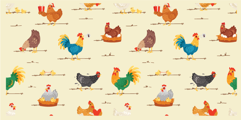 Colorful Chicken Patterns animal vinyl rug - TenStickers