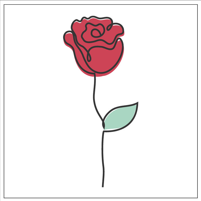 Cute red rose Line art design floral rug - TenStickers